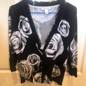 Whbm Black and gray rose cardigan